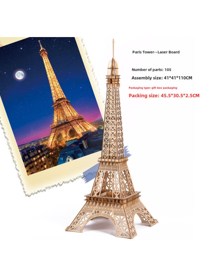 College Students Gift Wooden 3D Three-dimensional Jigsaw Puzzle Ancient Building Model DIY Educational Toys Stall Supply-Color:Oversized Paris Tower - Image 1